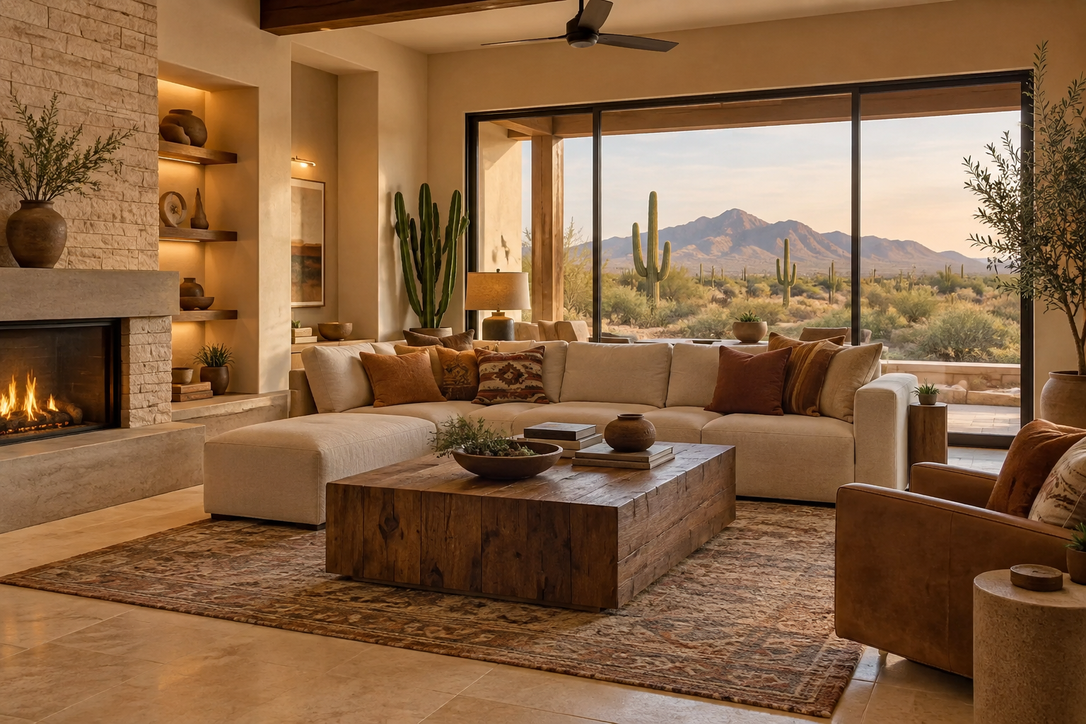 A cozy Scottsdale living room, illustrative